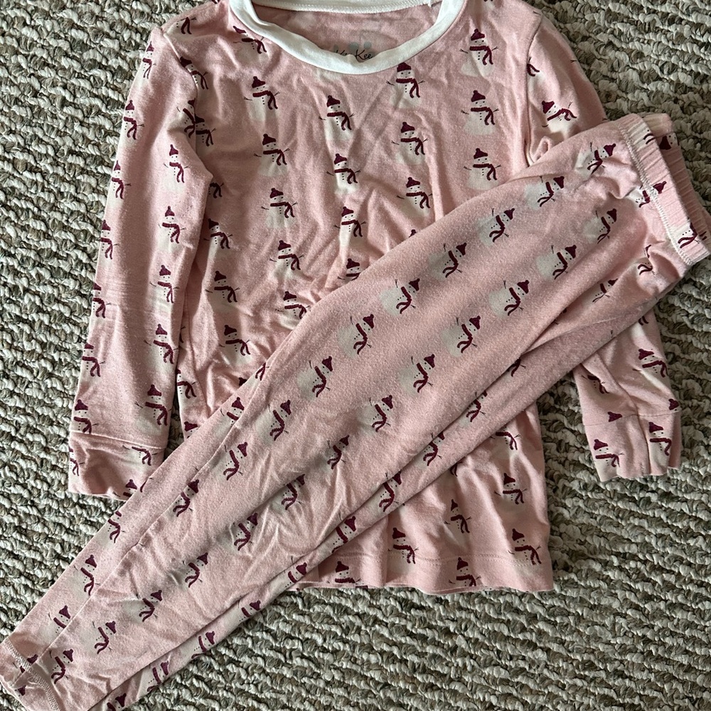 Kickee Pants Pink Snowman Bamboo Pajama Set 4T